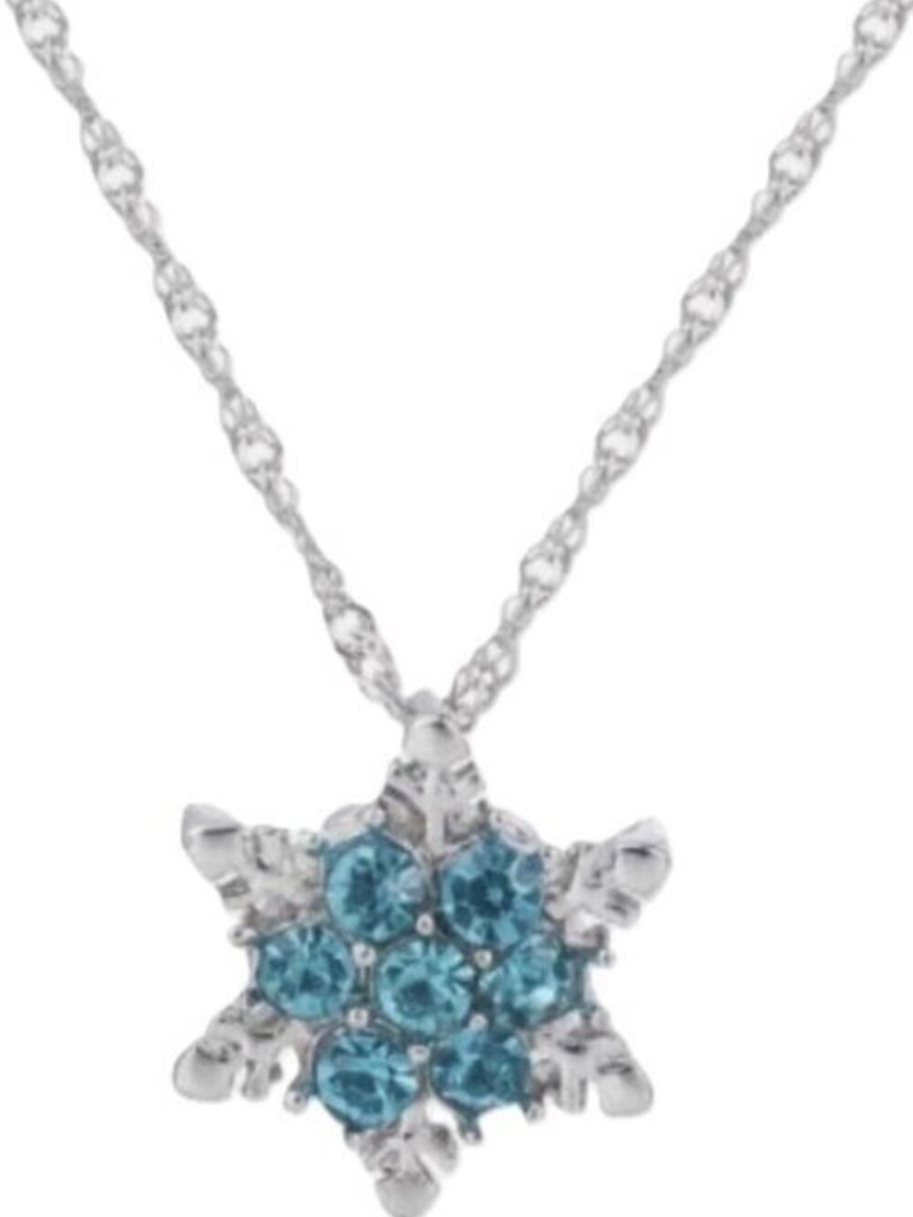 20mm Blue Simulated Diamond Cubic Zirconia Platinum Plated Snowflake Necklace 18